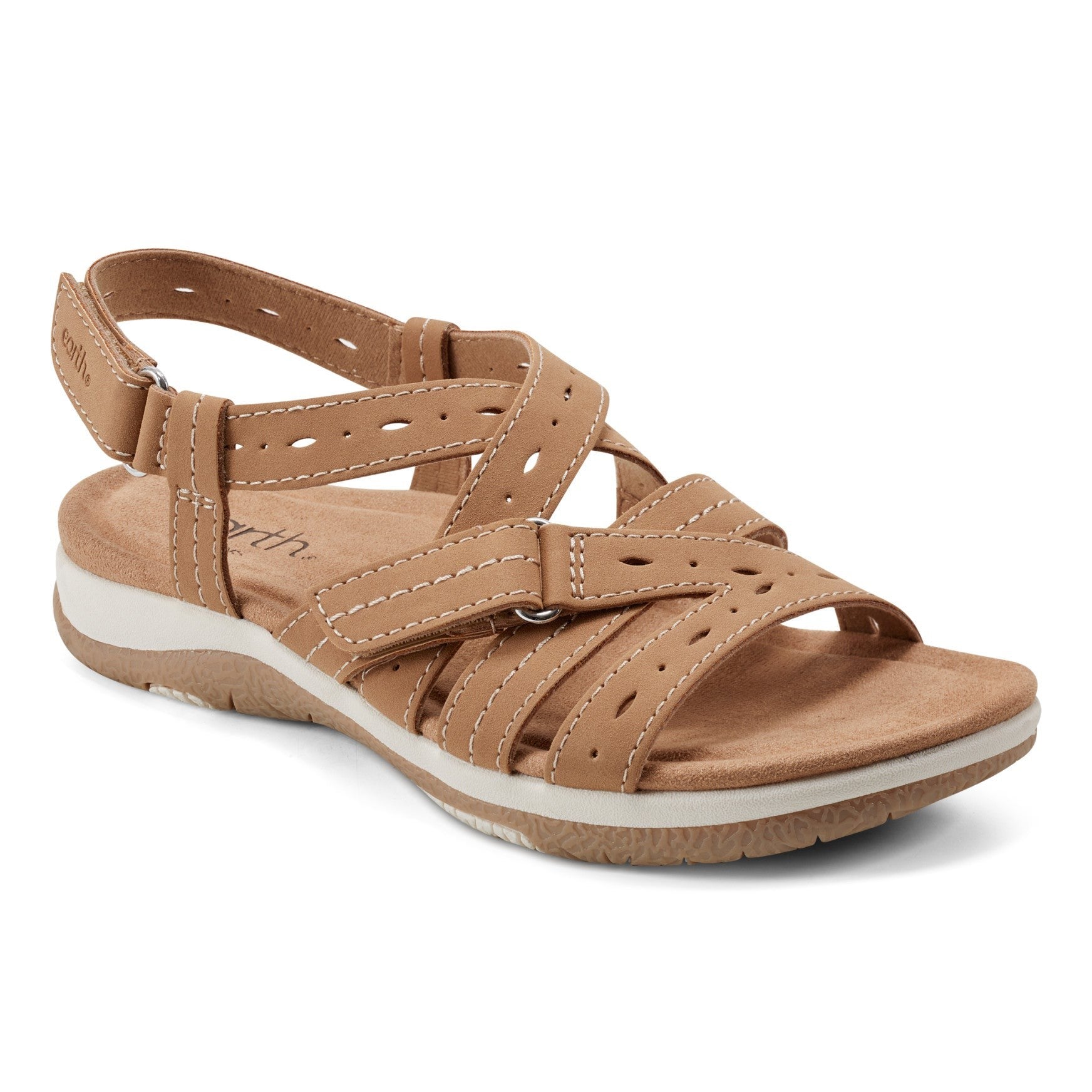 Earth Samsin Round Toe Strappy Casual Flat Sandal - Cushioned Arch Support Women's Casual Flat Sandal - Medium Natural - 2