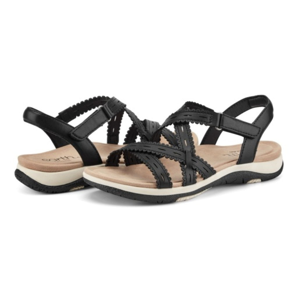 Earth Sanetra Strappy Sandal Cushioned Arch Support Women's Sandal - Black - 7