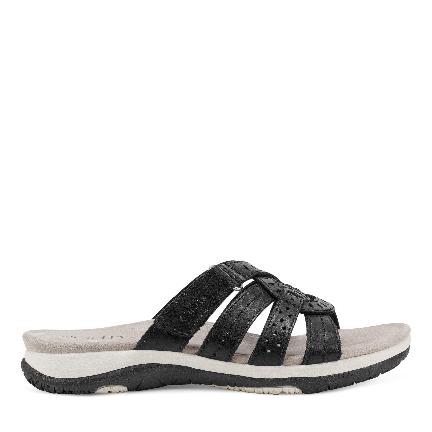 Earth Sassoni Strappy Cushioned Arch-Support Slip-On Women's Flat Sandal - Black - 1