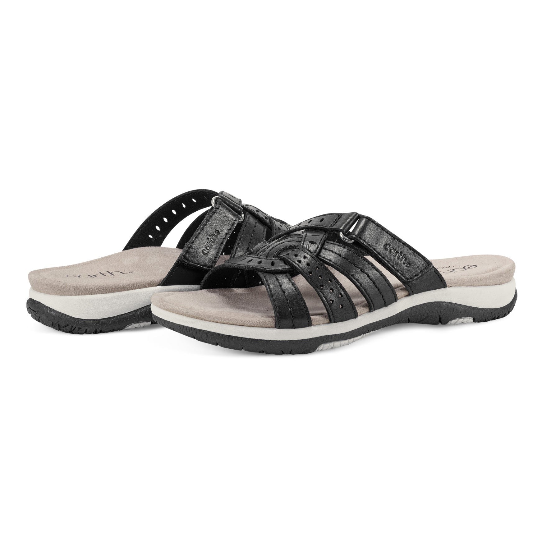 Earth Sassoni Strappy Cushioned Arch-Support Slip-On Women's Flat Sandal - Black - 7