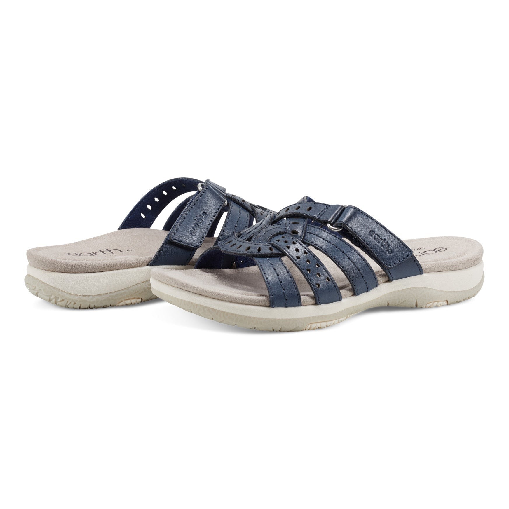 Earth Sassoni Strappy Cushioned Arch-Support Slip-On Women's Flat Sandal - Dark Blue - 7