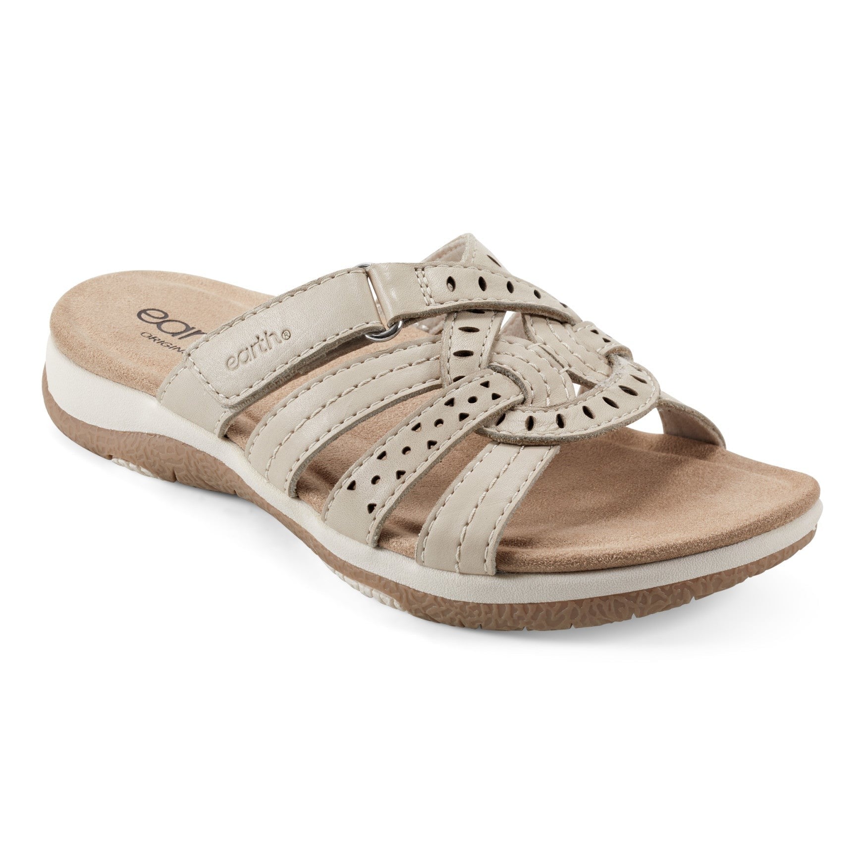 Earth Sassoni Strappy Cushioned Arch-Support Slip-On Women's Flat Sandal - Ivory - 2