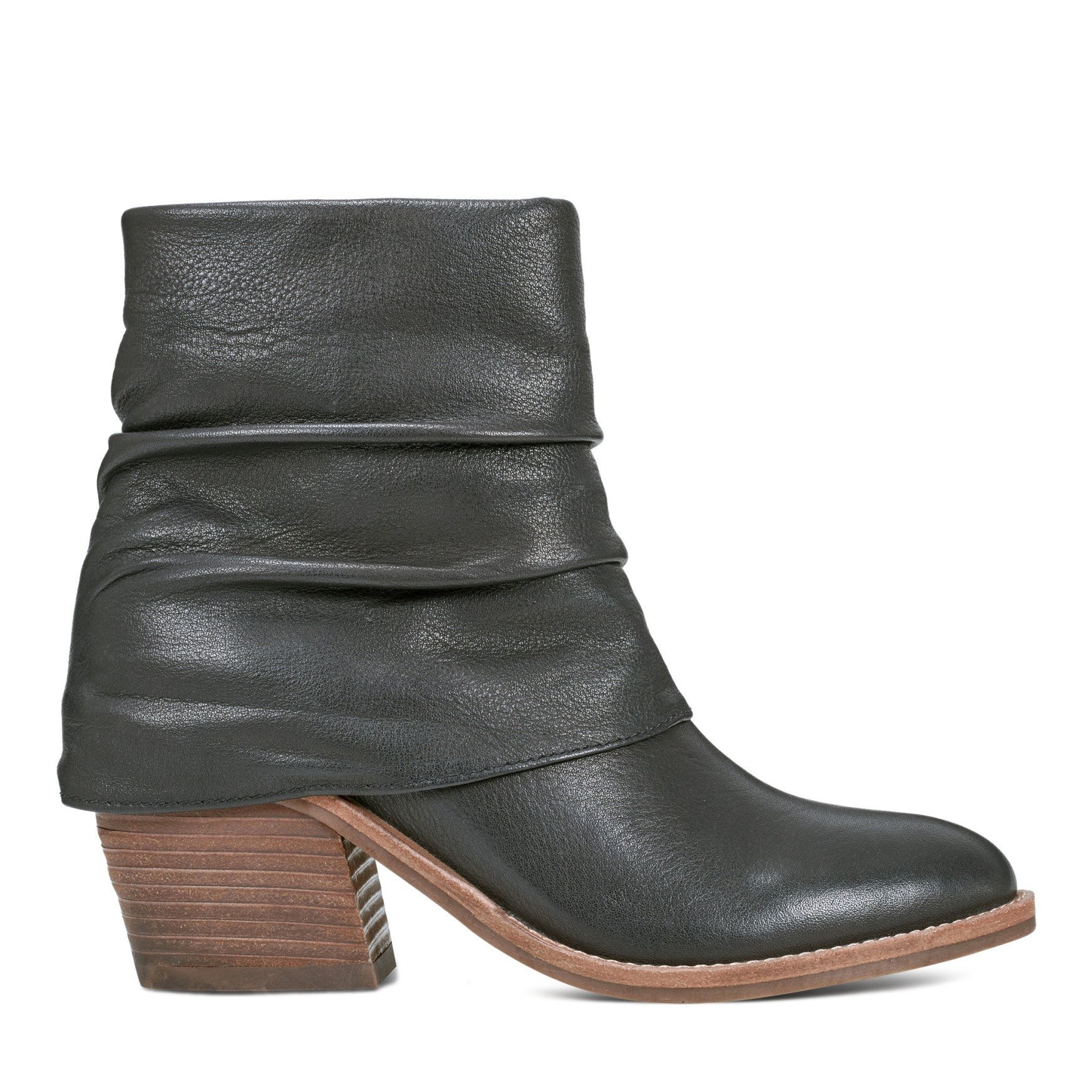Earth Savvy Block Heel Ruched Bootie Cushioned Arch Support Women's Ankle Boot - Black Leather - 1