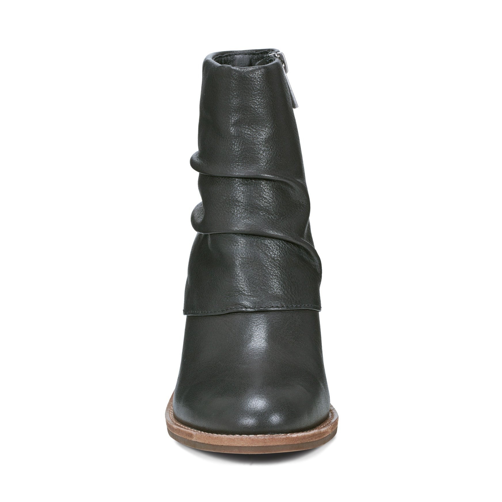 Earth Savvy Block Heel Ruched Bootie Cushioned Arch Support Women's Ankle Boot - Black Leather - 3