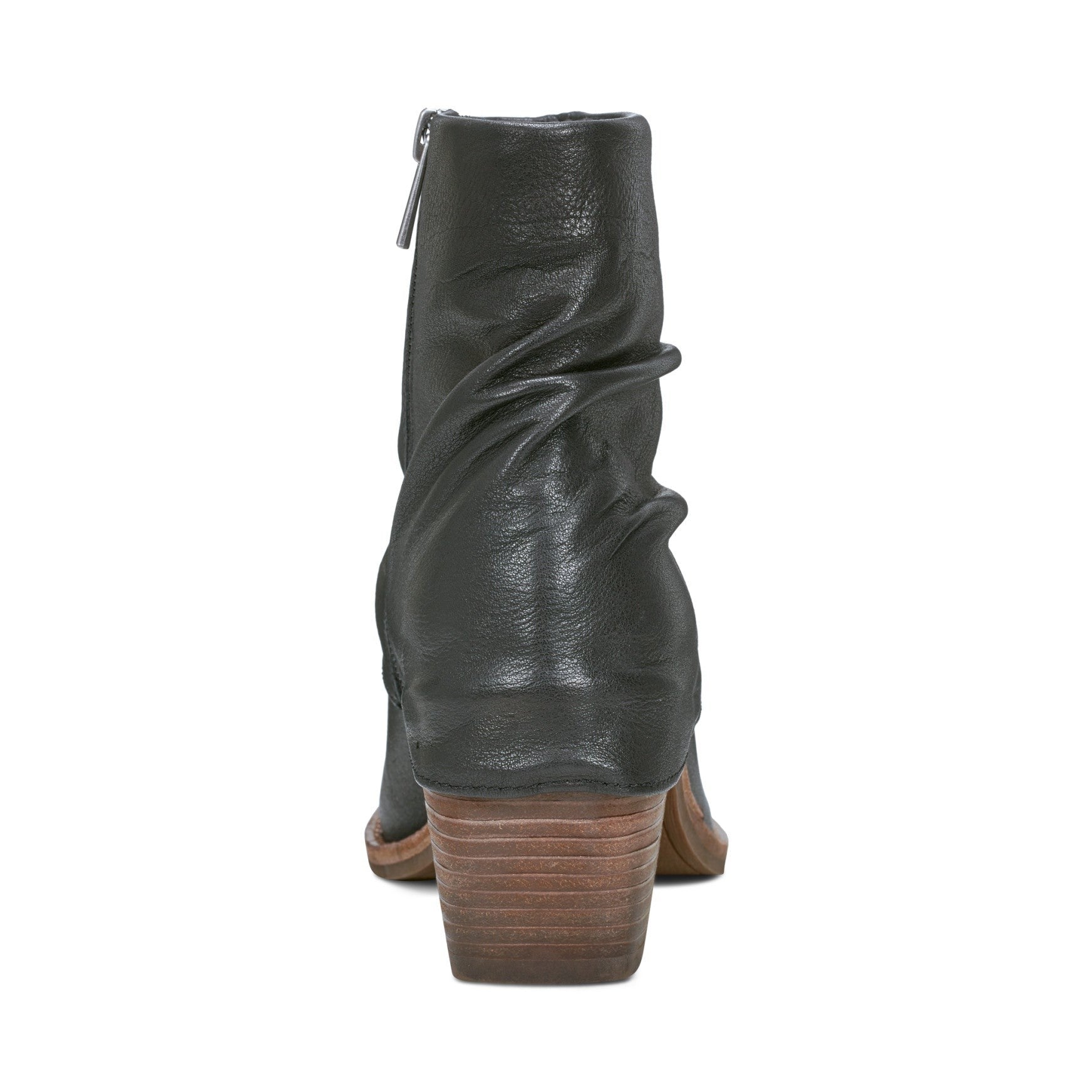 Earth Savvy Block Heel Ruched Bootie Cushioned Arch Support Women's Ankle Boot - Black Leather - 4