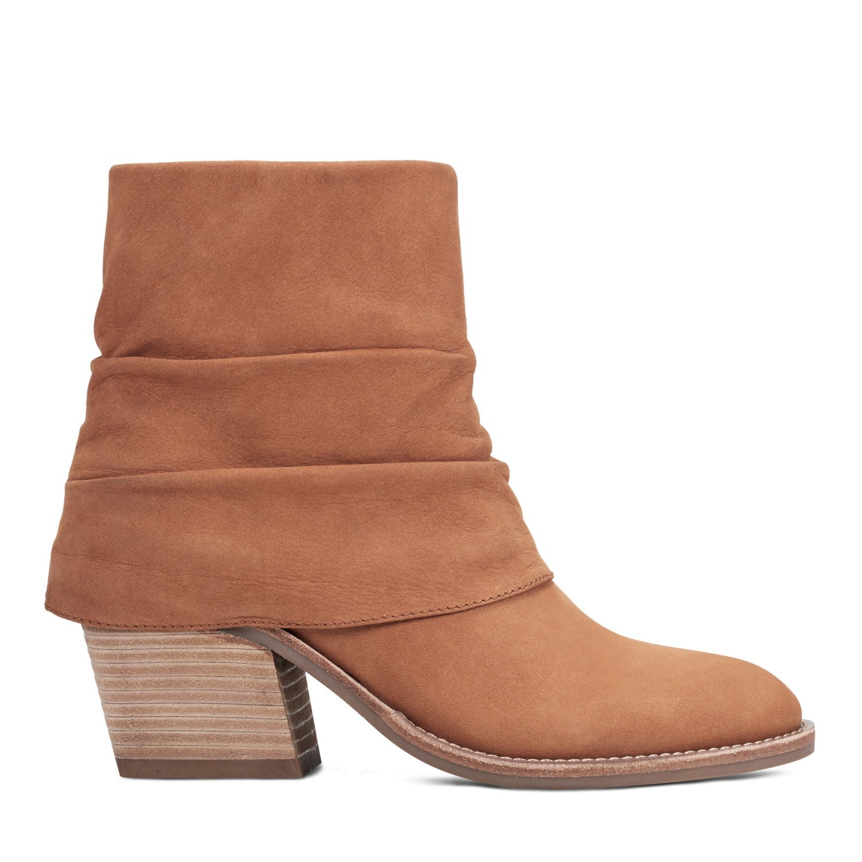 Earth Savvy Block Heel Ruched Bootie Cushioned Arch Support Women's Ankle Boot - Medium Natural Leather - 1