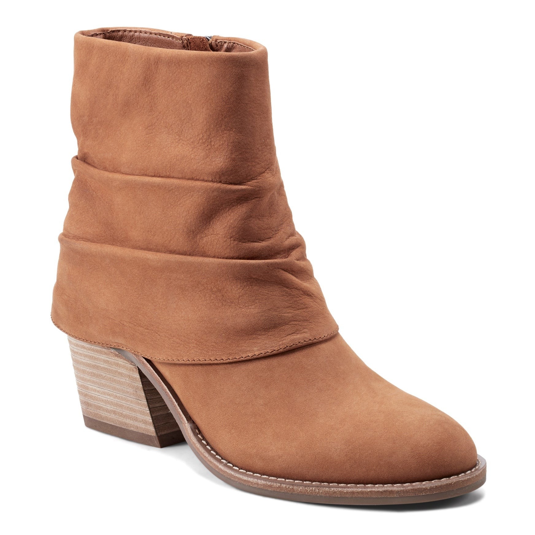 Earth Savvy Block Heel Ruched Bootie Cushioned Arch Support Women's Ankle Boot - Medium Natural Leather - 2
