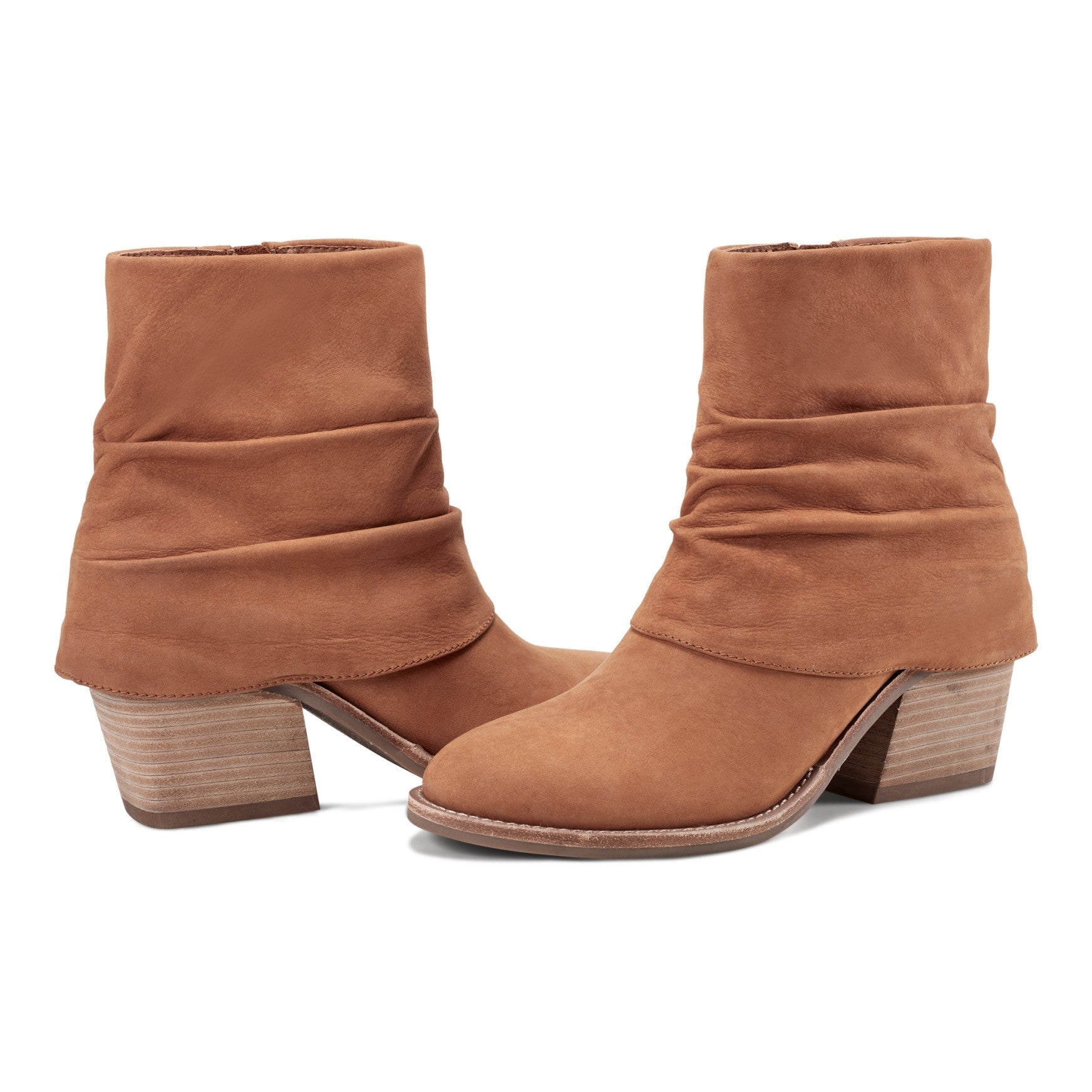 Earth Savvy Block Heel Ruched Bootie Cushioned Arch Support Women's Ankle Boot - Medium Natural Leather - 7