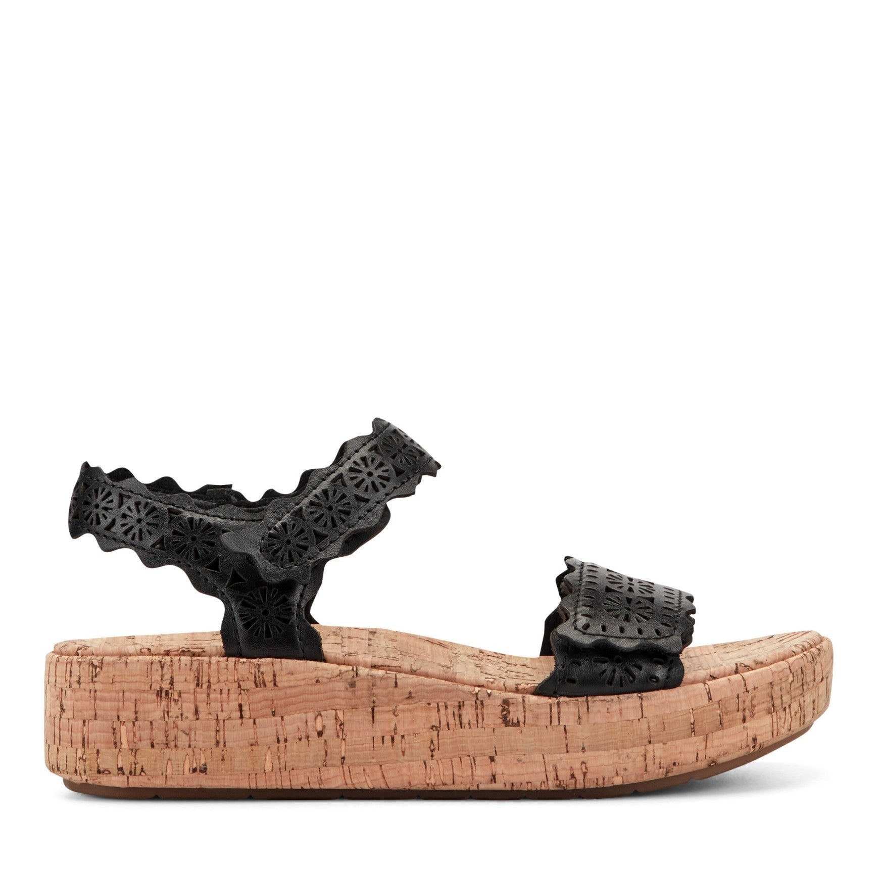 Earth Slata Cushioned Cork-Footbed Women's Casual Leather Sandal - Black Leather - 1