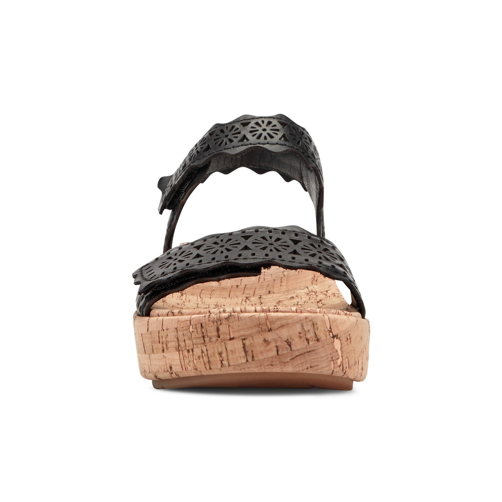 Earth Slata Cushioned Cork-Footbed Women's Casual Leather Sandal - Black Leather - 3