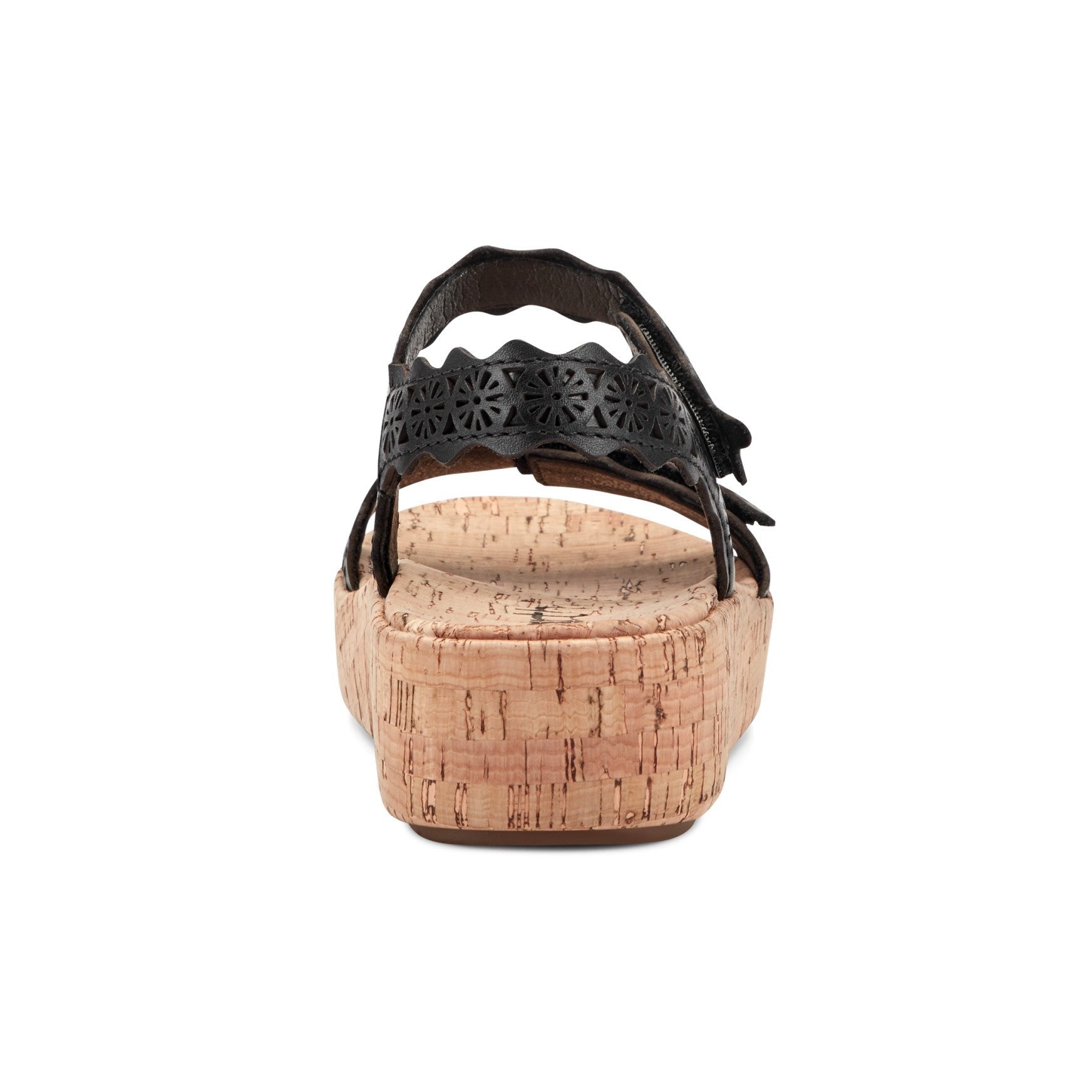 Earth Slata Cushioned Cork-Footbed Women's Casual Leather Sandal - Black Leather - 4