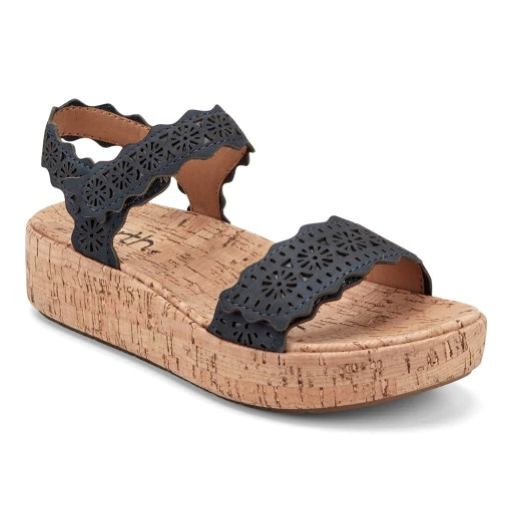 Earth Slata Cushioned Cork-Footbed Women's Casual Leather Sandal - Dark Blue - 1