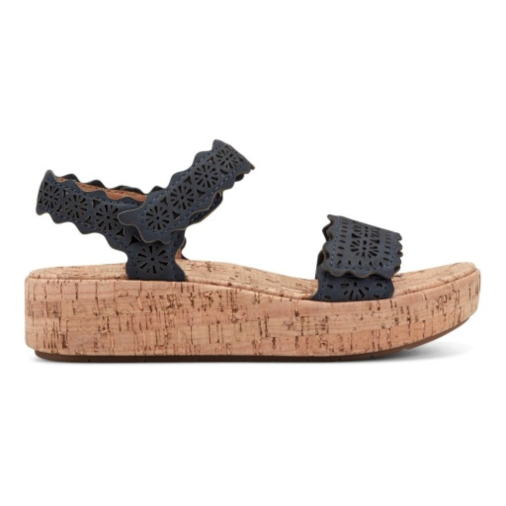 Earth Slata Cushioned Cork-Footbed Women's Casual Leather Sandal - Dark Blue - 2
