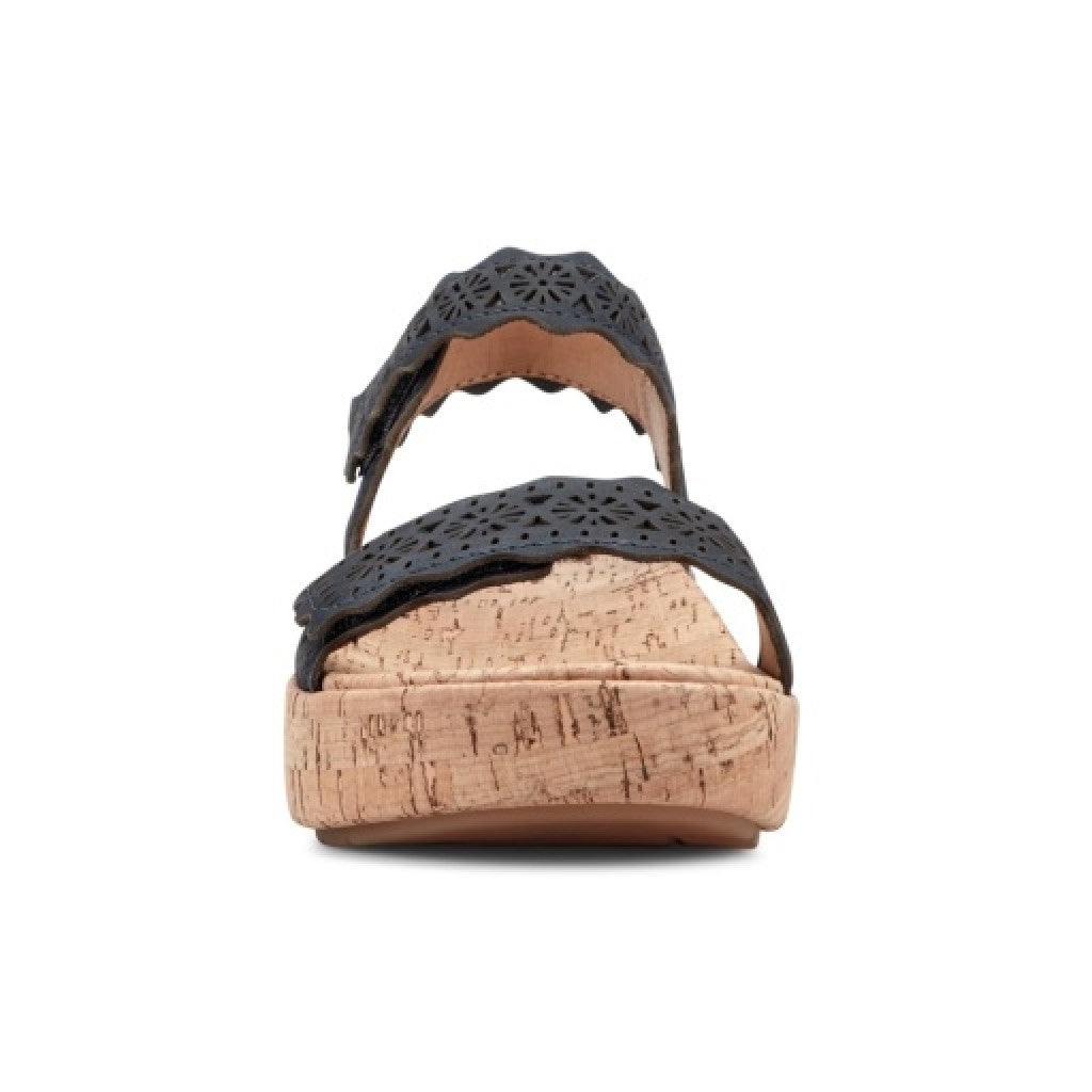 Earth Slata Cushioned Cork-Footbed Women's Casual Leather Sandal - Dark Blue - 3