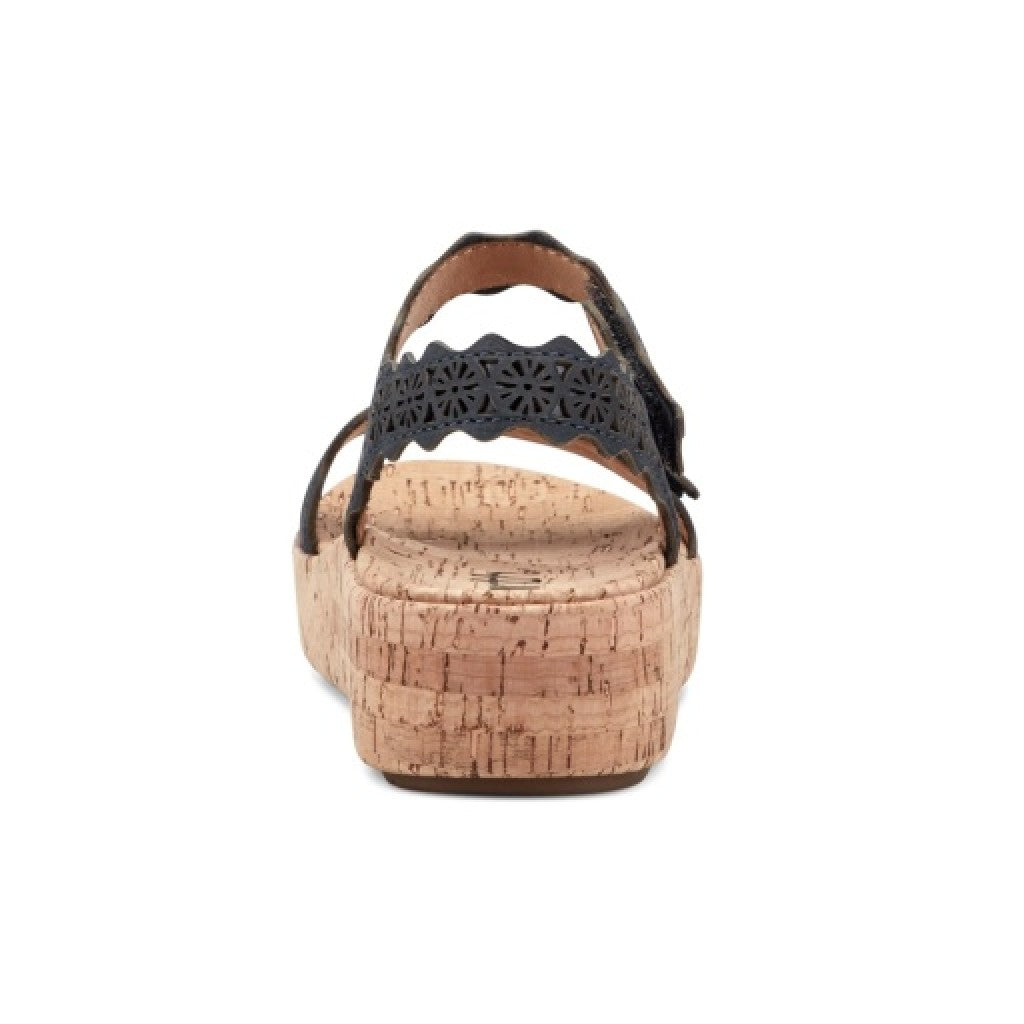 Earth Slata Cushioned Cork-Footbed Women's Casual Leather Sandal - Dark Blue - 4