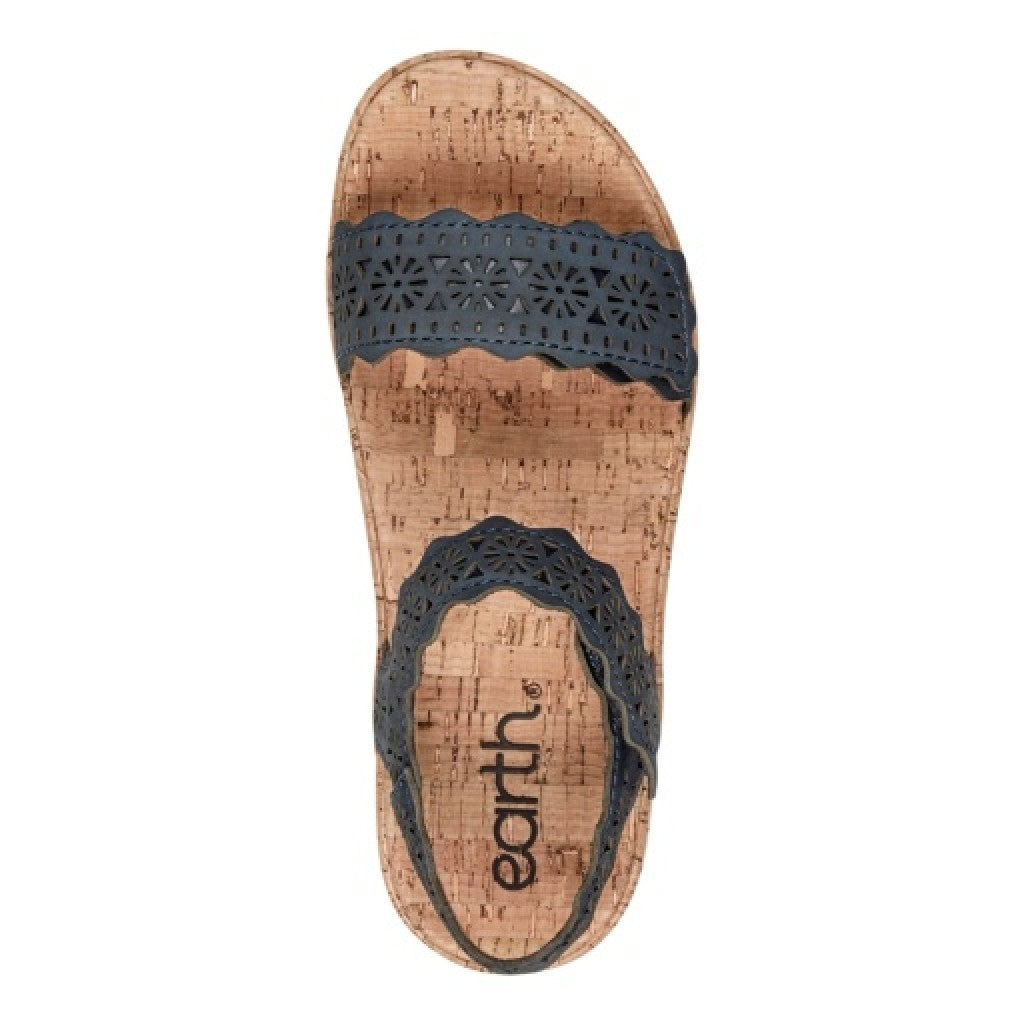 Earth Slata Cushioned Cork-Footbed Women's Casual Leather Sandal - Dark Blue - 6