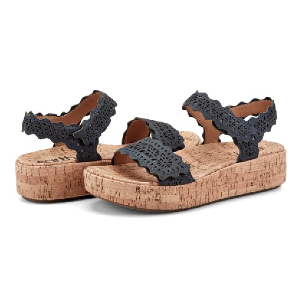 Earth Slata Cushioned Cork-Footbed Women's Casual Leather Sandal - Dark Blue - 7