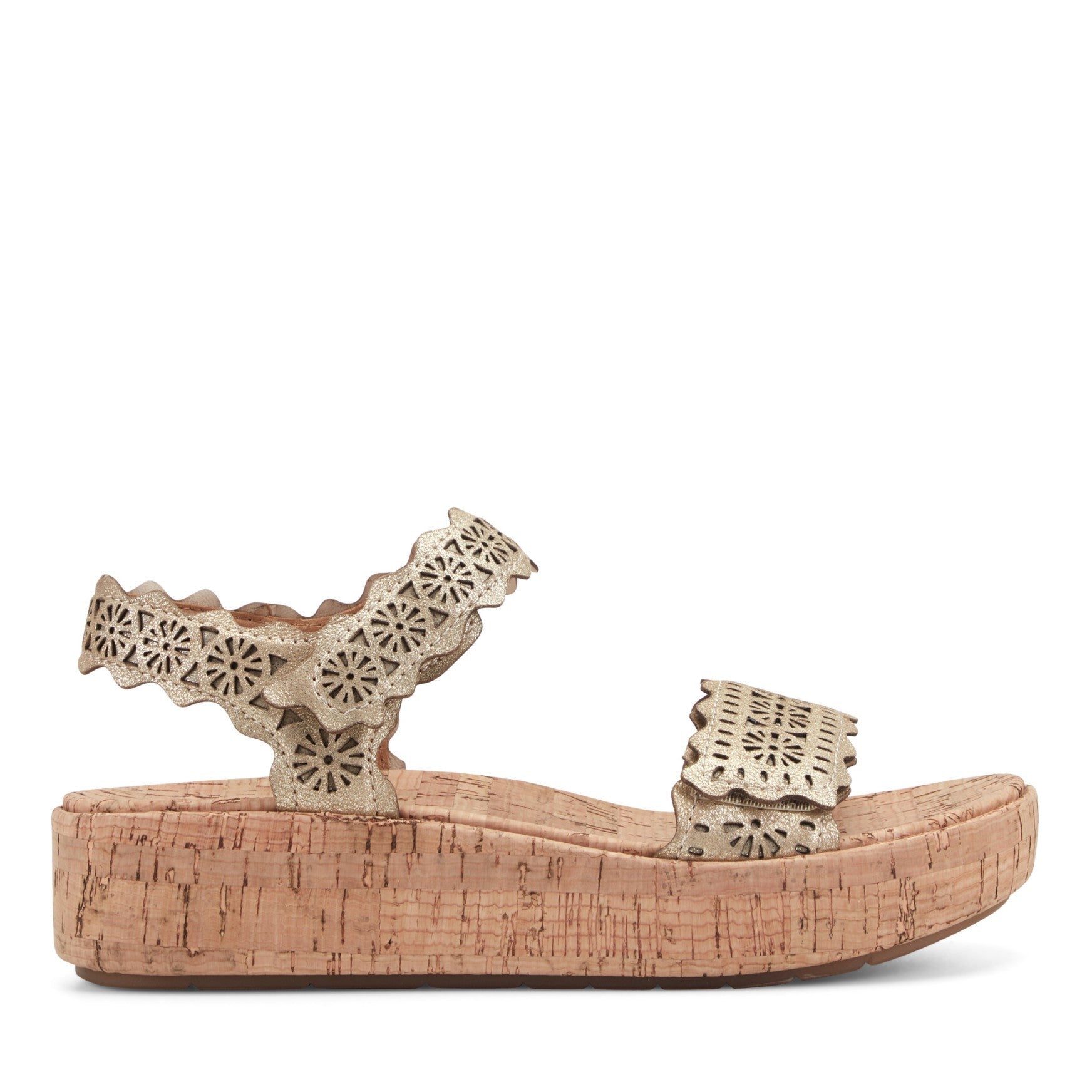 Earth Slata Cushioned Cork-Footbed Women's Casual Leather Sandal - Gold Leather - 1