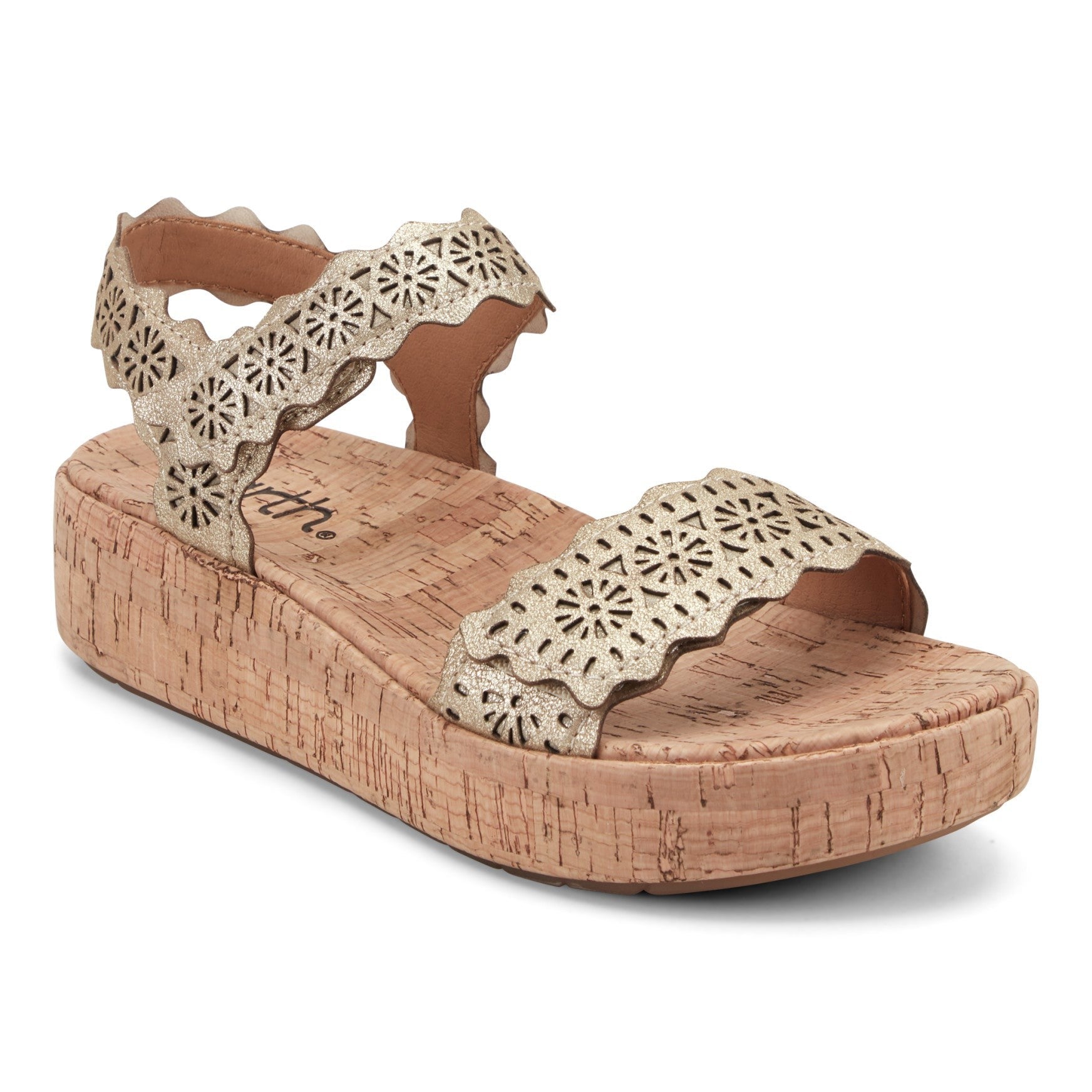 Earth Slata Cushioned Cork-Footbed Women's Casual Leather Sandal - Gold Leather - 2