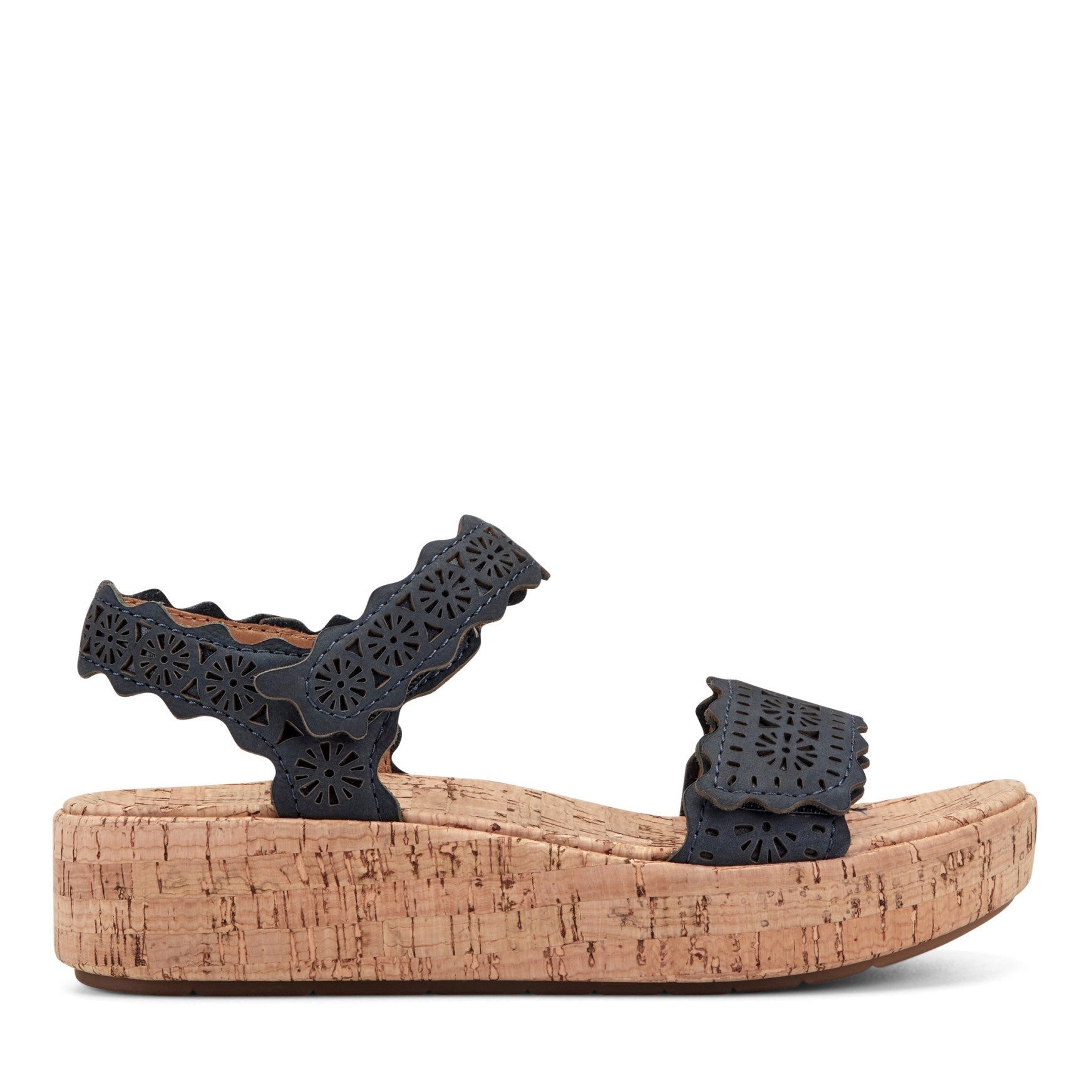 Earth Slata Cushioned Cork-Footbed Women's Casual Leather Sandal - Navy Leather - 1