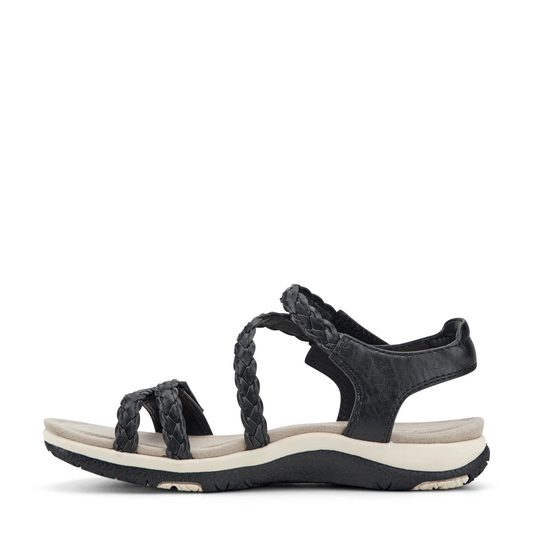 Earth Stellon Braided Strappy Sandal Cushioned Arch Support Women's Sandal - Black - 4