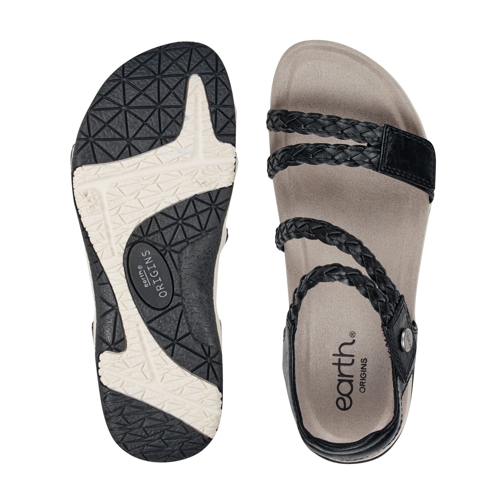 Earth Stellon Braided Strappy Sandal Cushioned Arch Support Women's Sandal - Black - 5