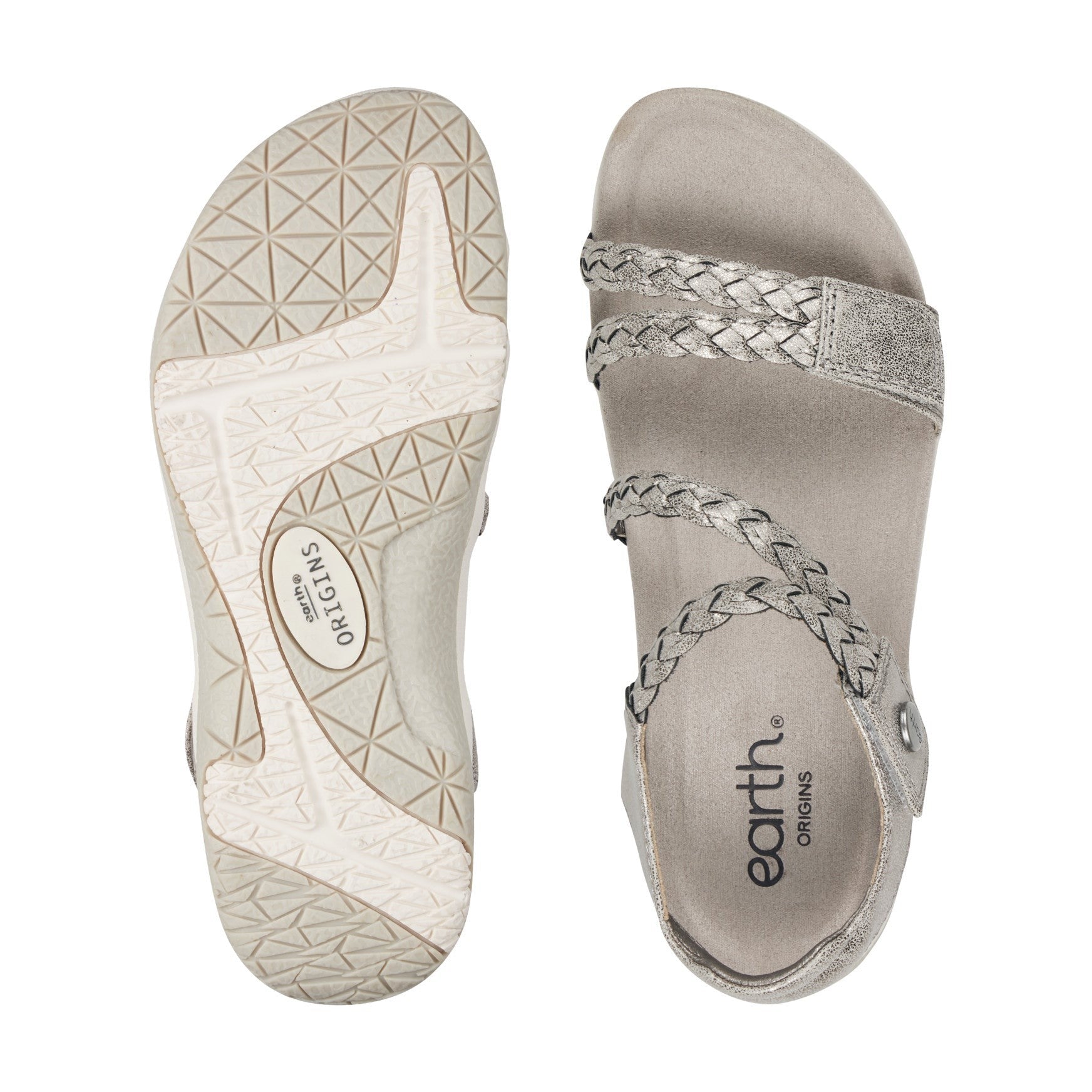 Earth Stellon Braided Strappy Sandal Cushioned Arch Support Women's Sandal - Silver - 5
