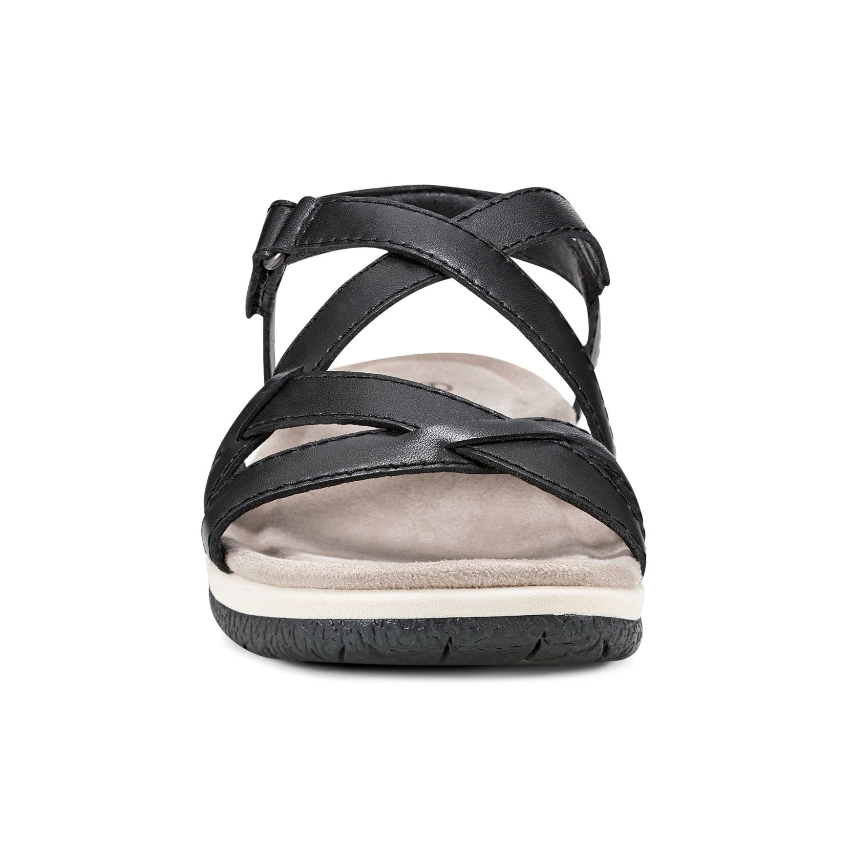 Earth Sterling Arch-Support Cushioned Strappy Women's Flat Sandal - Black Leather - 3