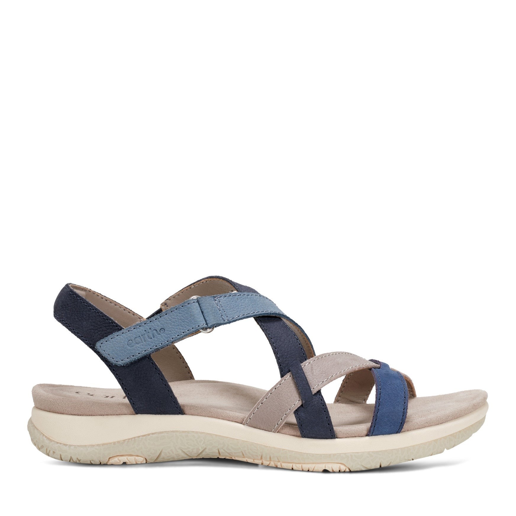 Earth Sterling Arch-Support Cushioned Strappy Women's Flat Sandal - Blue Multi Leather - 1