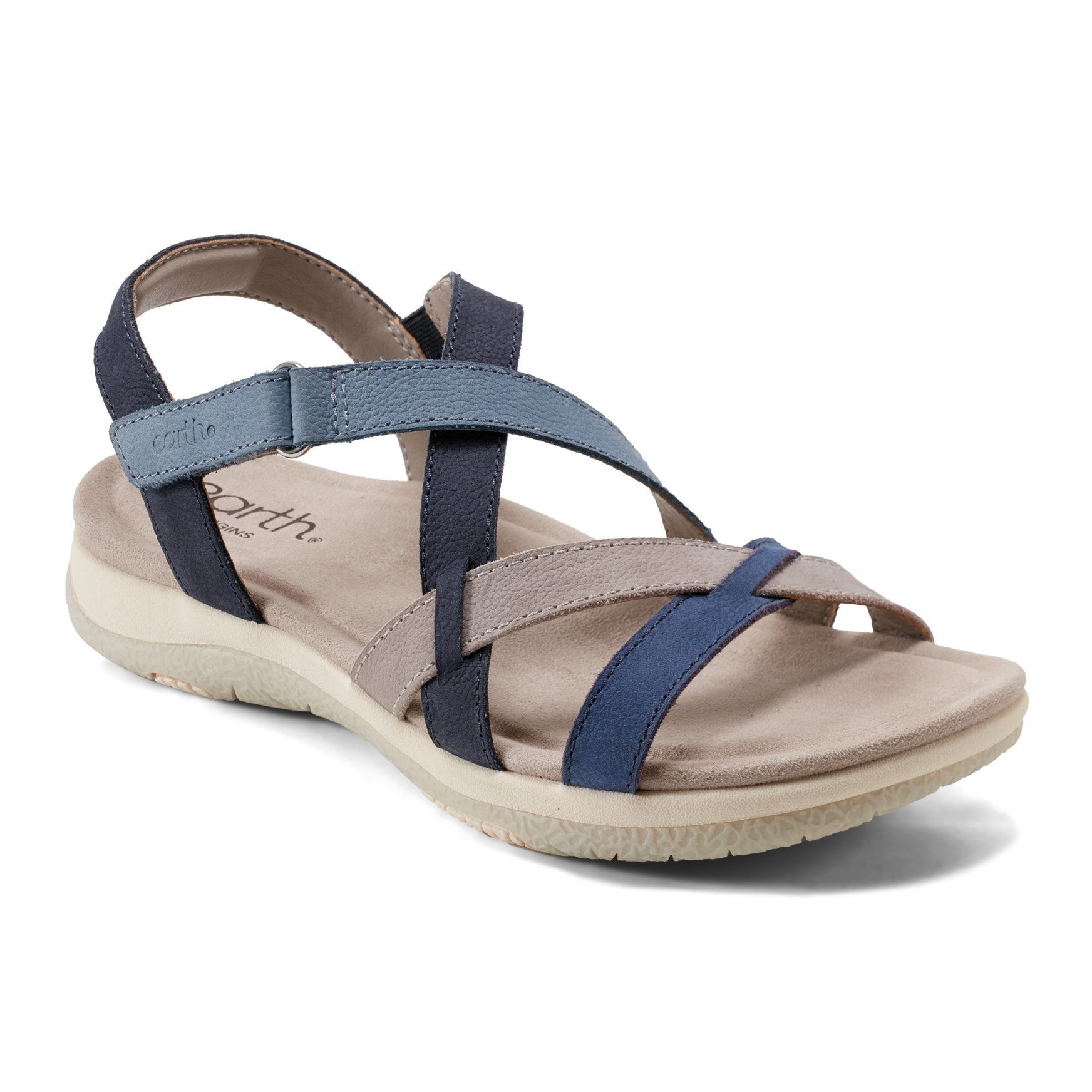 Earth Sterling Arch-Support Cushioned Strappy Women's Flat Sandal - Blue Multi Leather - 2