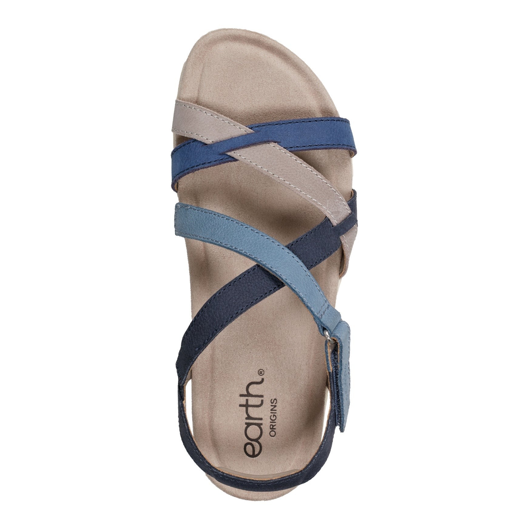 Earth Sterling Arch-Support Cushioned Strappy Women's Flat Sandal - Blue Multi Leather - 5