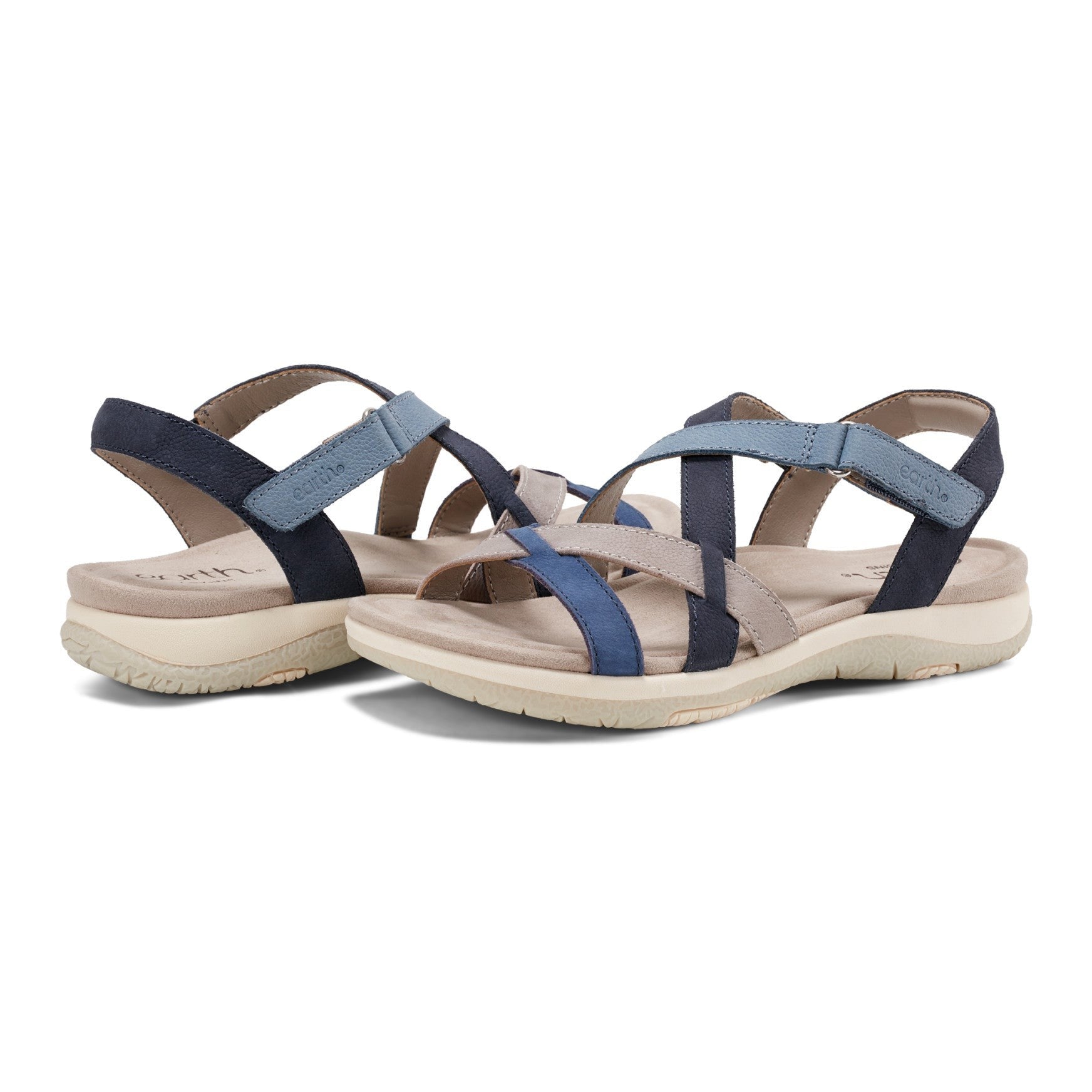 Earth Sterling Arch-Support Cushioned Strappy Women's Flat Sandal - Blue Multi Leather - 7