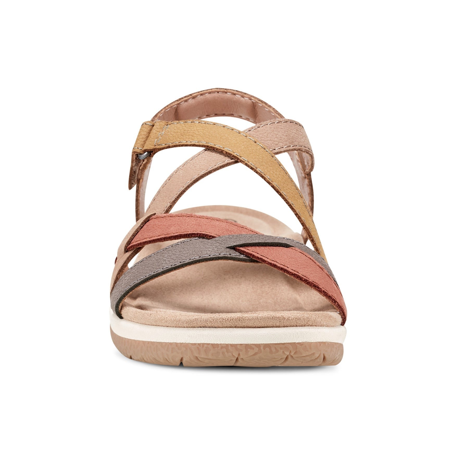 Earth Sterling Arch-Support Cushioned Strappy Women's Flat Sandal - Light Grey Multi Leather - 3