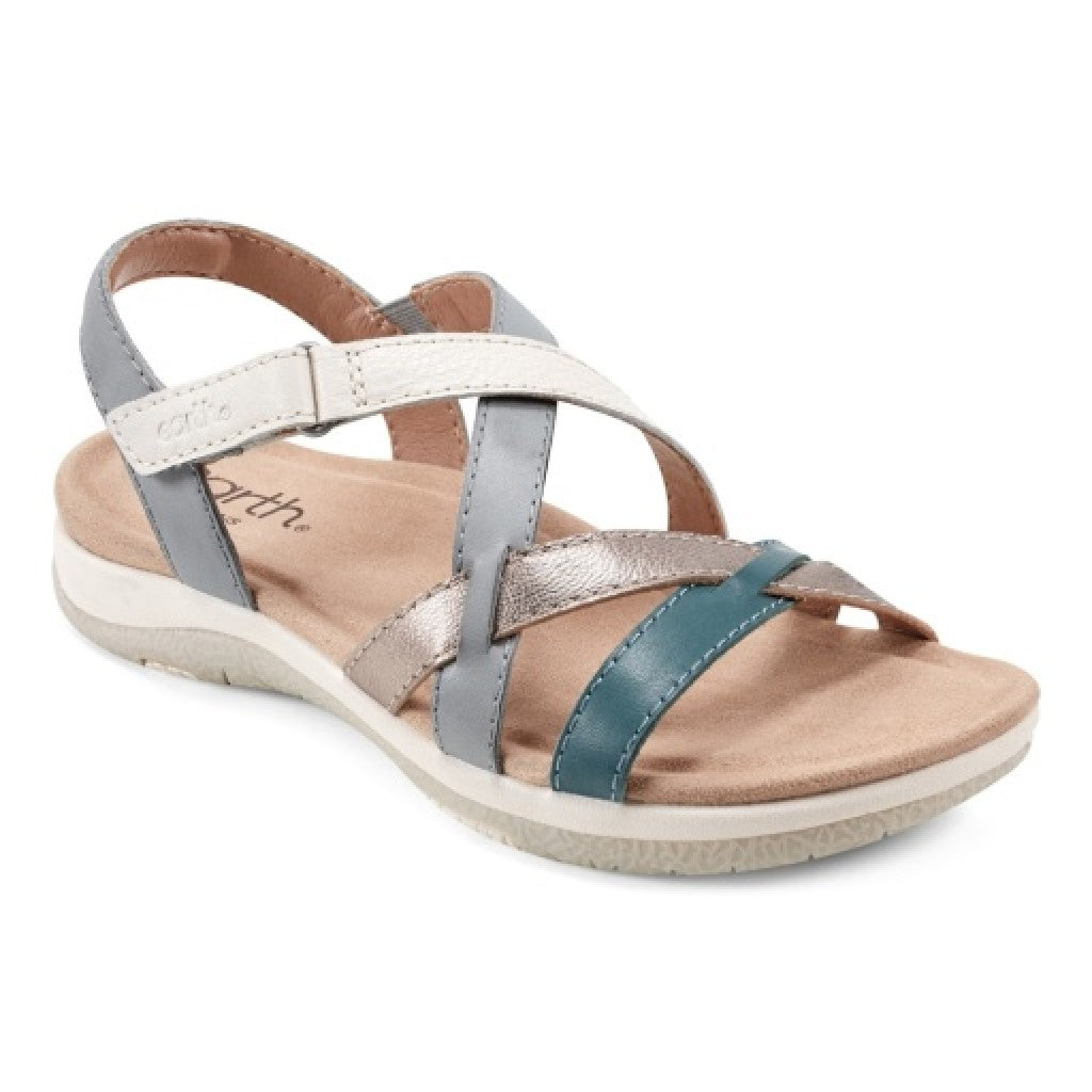 Earth Sterling Arch-Support Cushioned Strappy Women's Flat Sandal - Medium Blue - 1