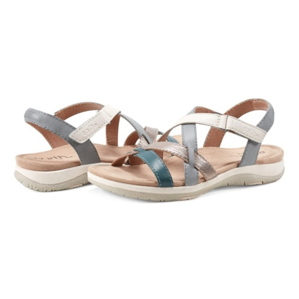 Earth Sterling Arch-Support Cushioned Strappy Women's Flat Sandal - Medium Blue - 7