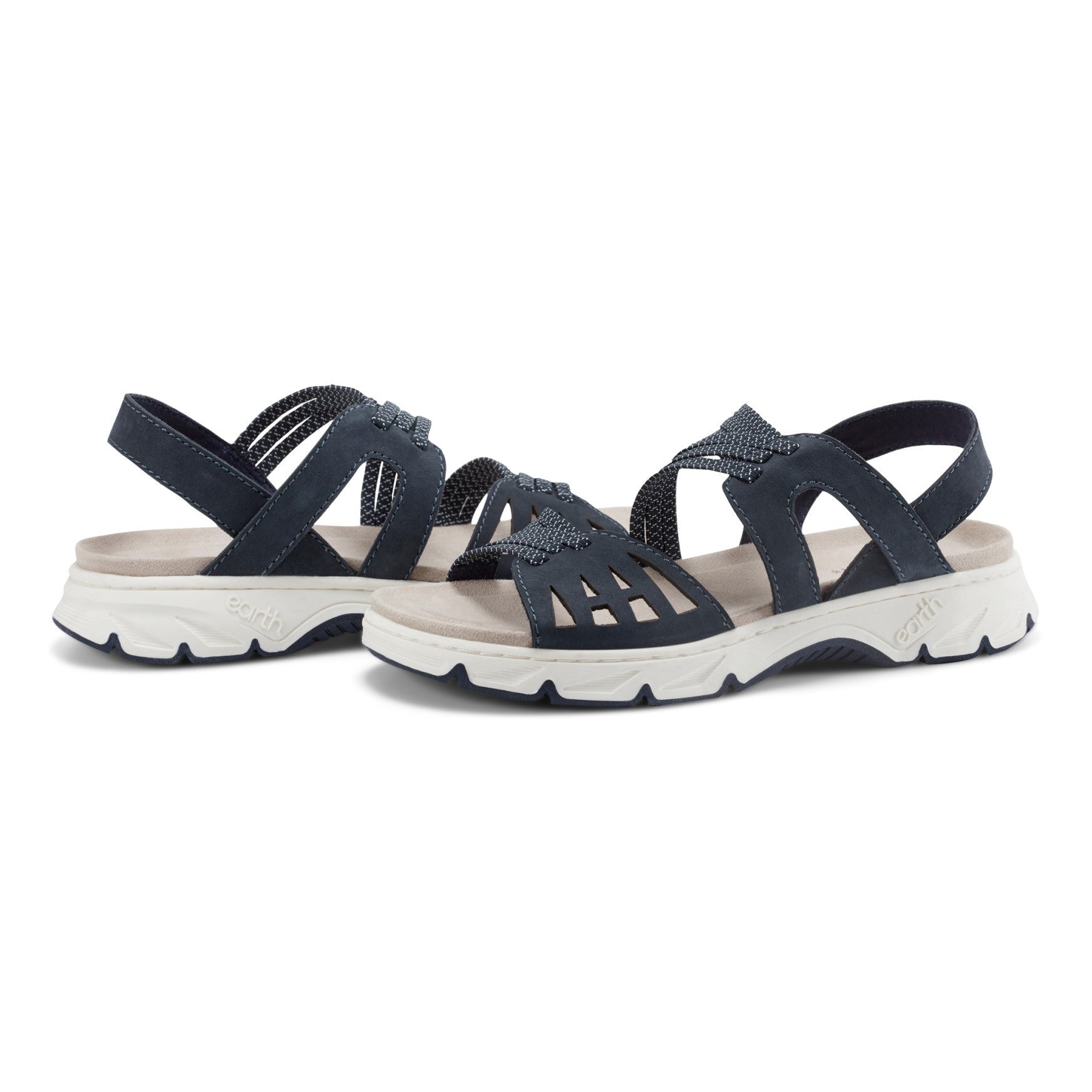 Earth Vernon Strappy Slingback Cushioned Arch Support Women's Casual Flat Sandal - Dark Blue - 7