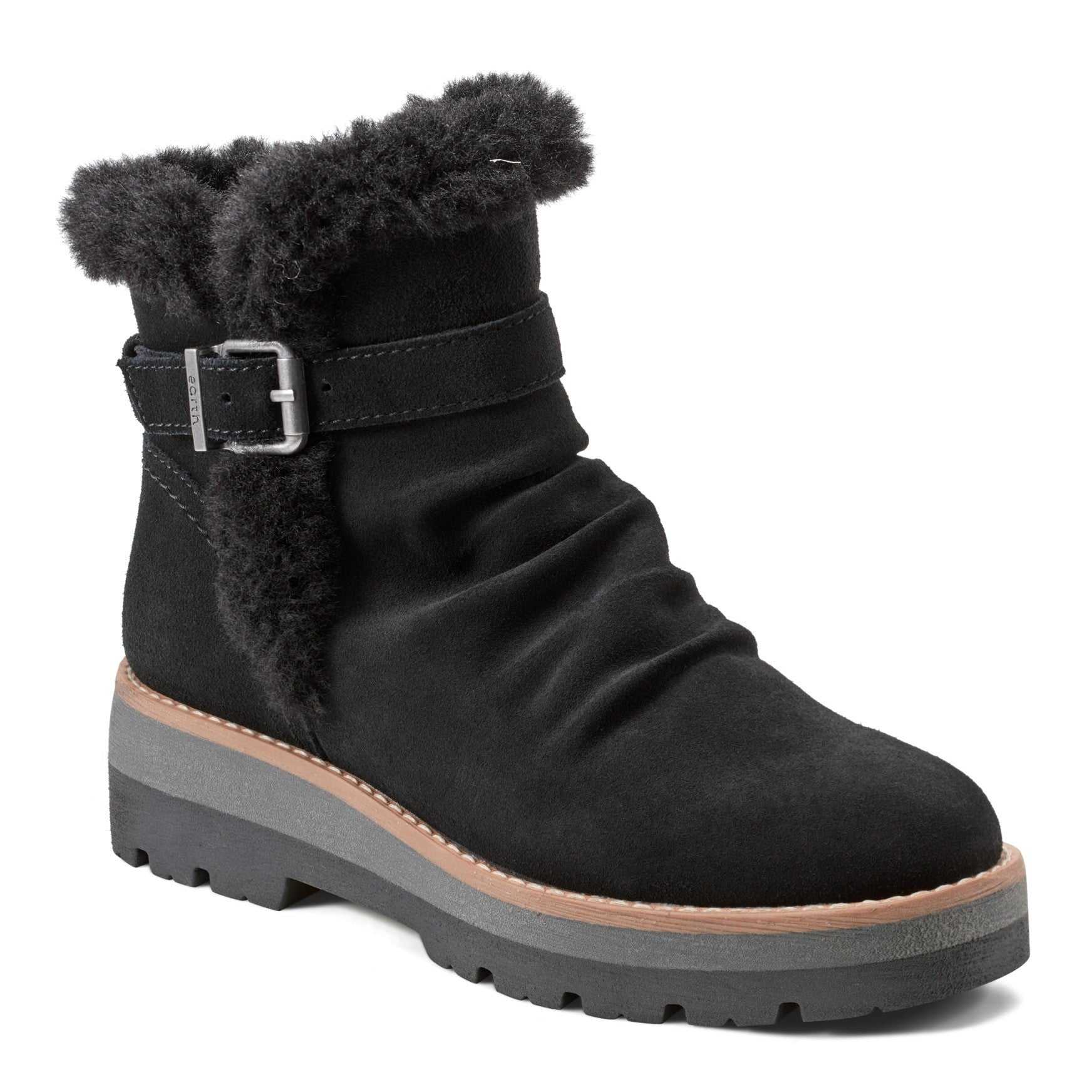 Earth Yara Waterproof Suede Lug-Sole Cushioned Support Women's Ankle Boot - Black Suede - 2
