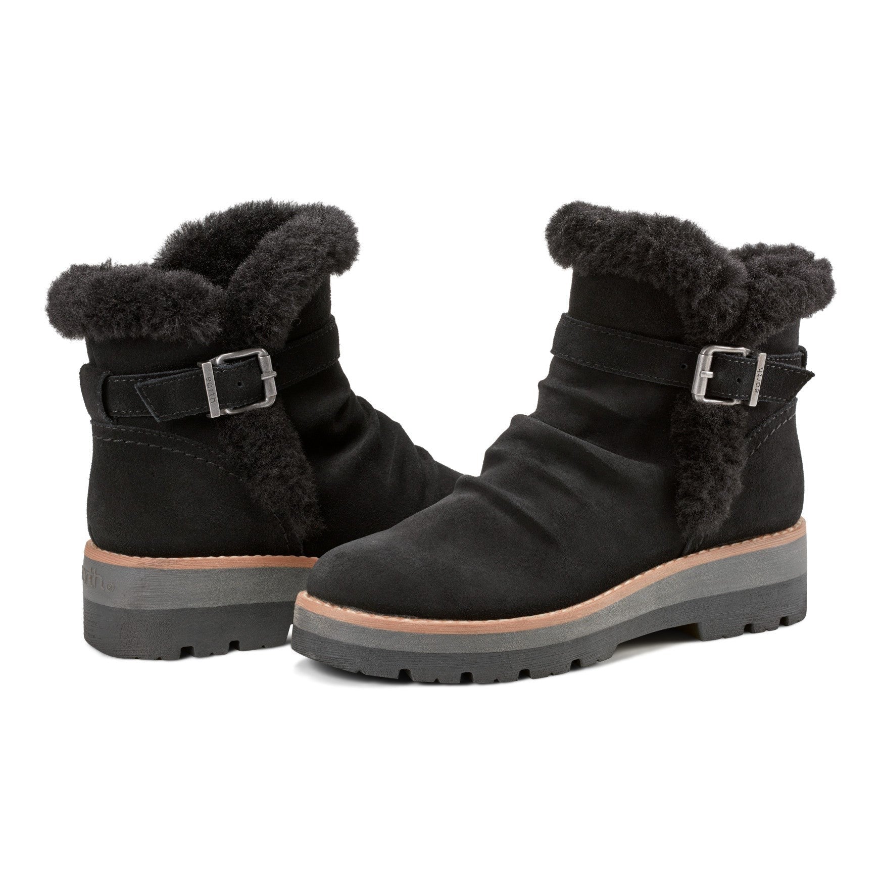 Earth Yara Waterproof Suede Lug-Sole Cushioned Support Women's Ankle Boot - Black Suede - 7