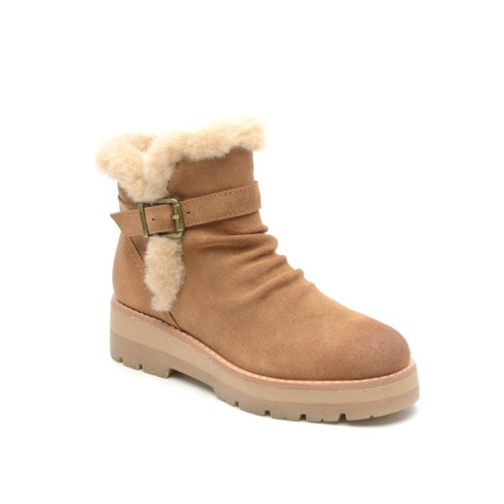 Earth Yara Waterproof Suede Lug-Sole Cushioned Support Women's Ankle Boot - Light Brown - 1