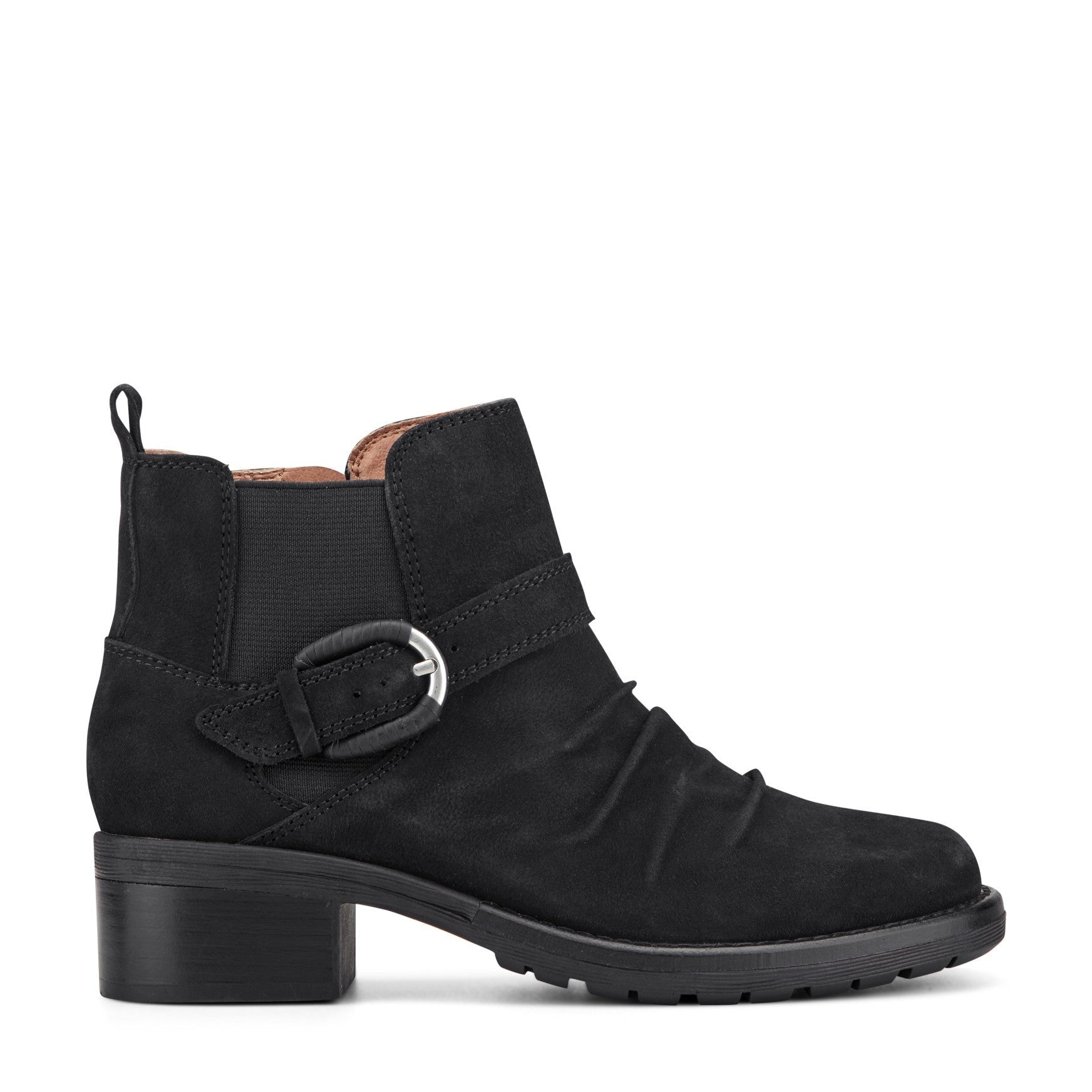 Earth Zane Suede Ruched Booties Cushioned Support Women's Booties - Black Suede - 1