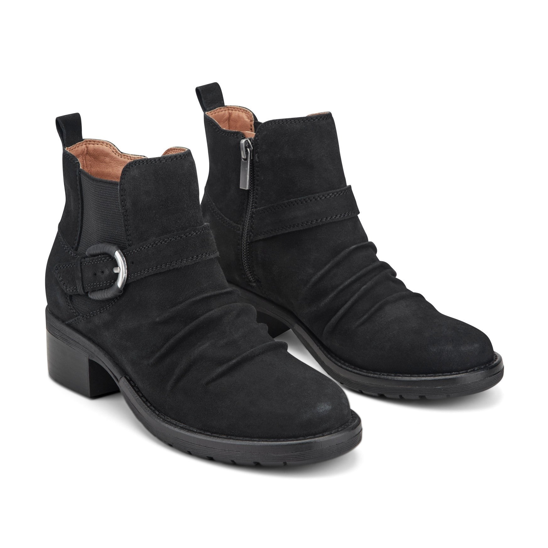 Earth Zane Suede Ruched Booties Cushioned Support Women's Booties - Black Suede - 2