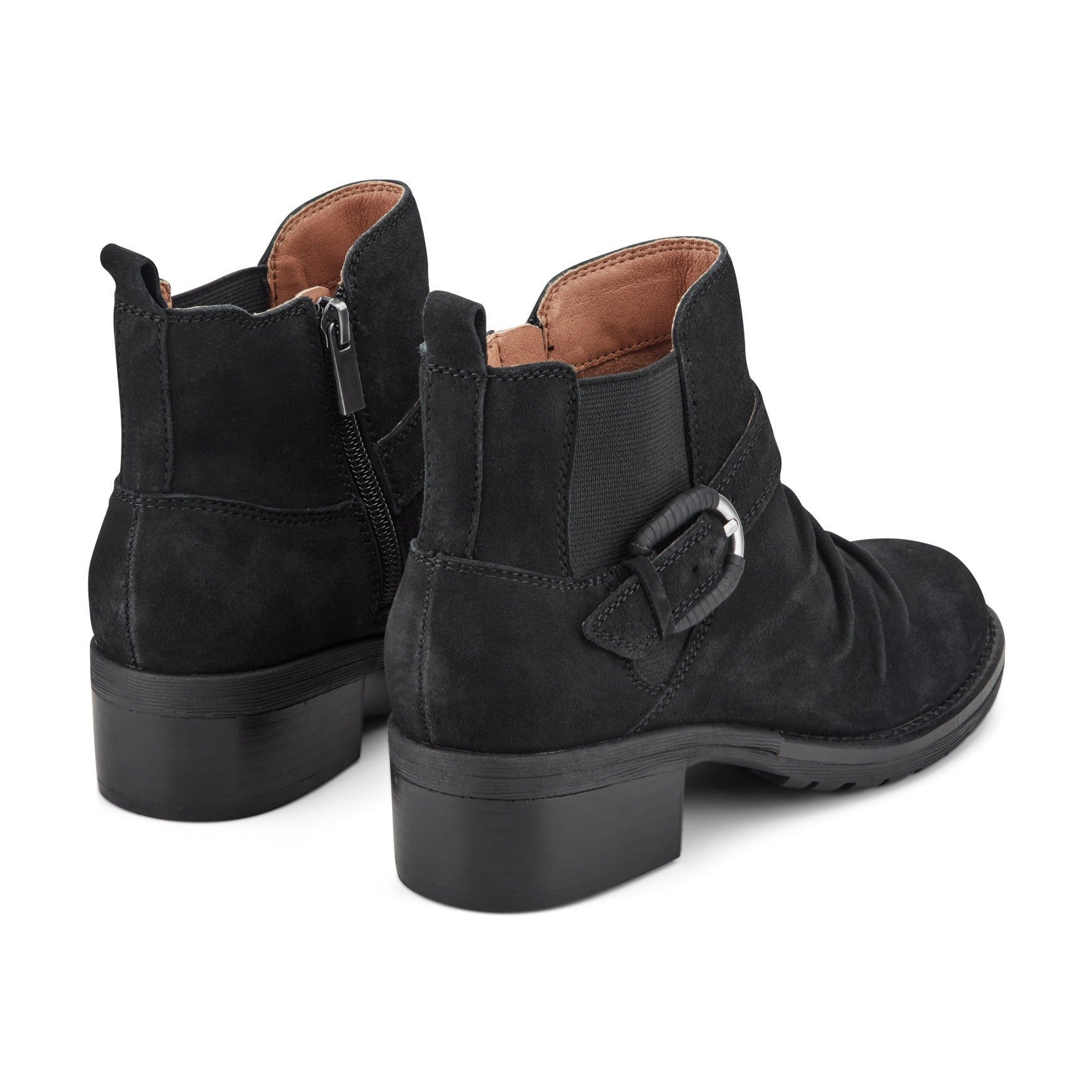 Earth Zane Suede Ruched Booties Cushioned Support Women's Booties - Black Suede - 3