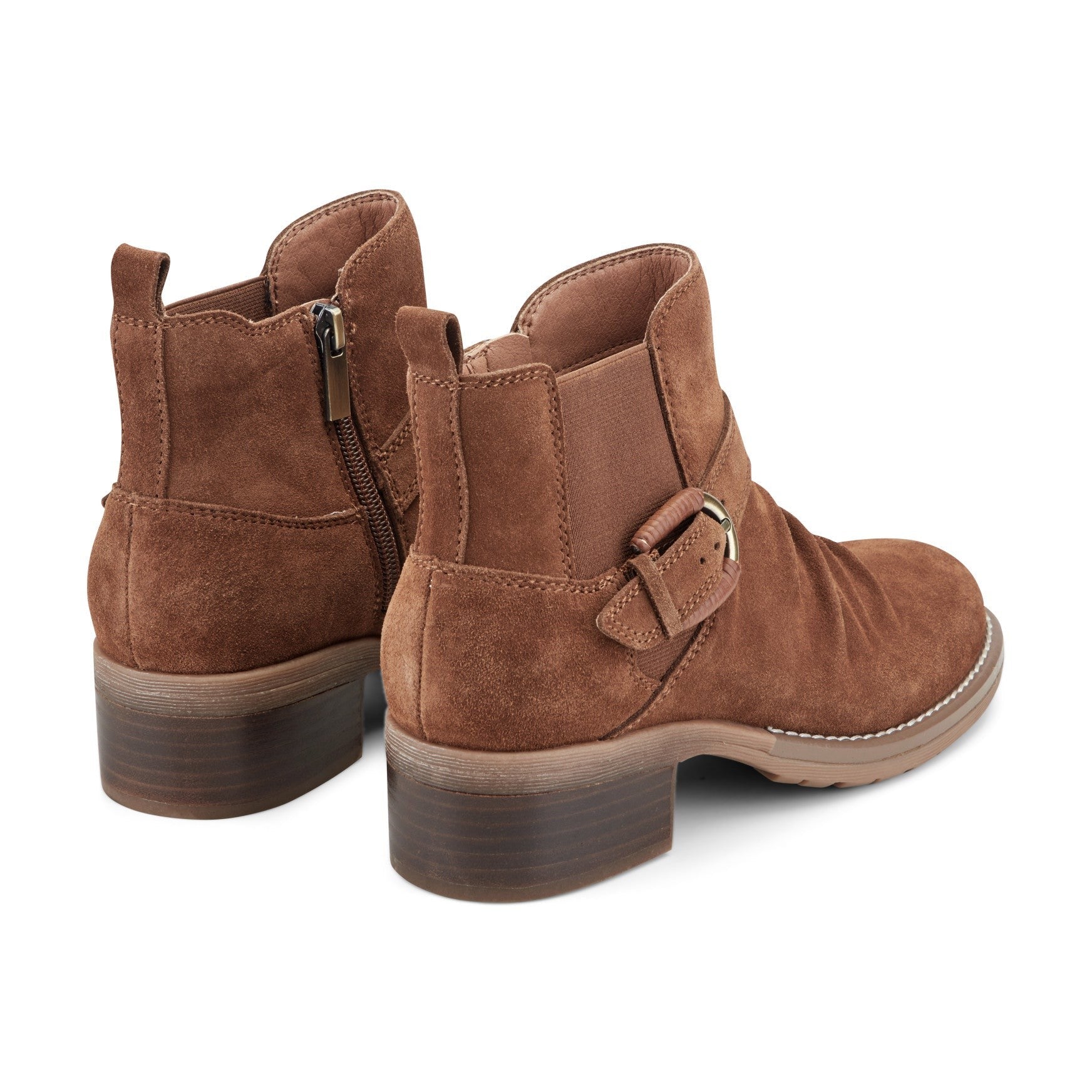Earth Zane Suede Ruched Booties Cushioned Support Women's Booties - Brown Suede - 3