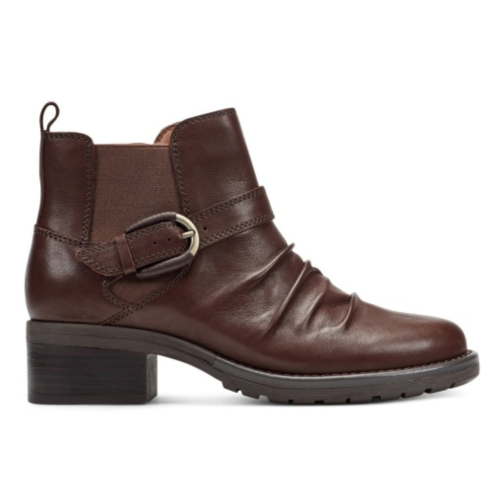 Earth Zane Suede Ruched Booties Cushioned Support Women's Booties - Dark Brown - 2