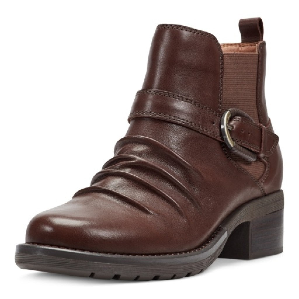 Earth Zane Suede Ruched Booties Cushioned Support Women's Booties - Dark Brown - 4