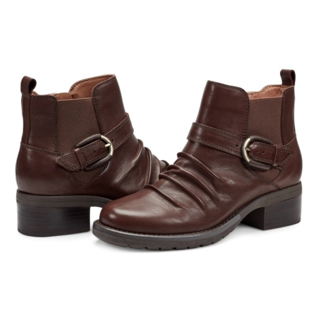Earth Zane Suede Ruched Booties Cushioned Support Women's Booties - Dark Brown - 6