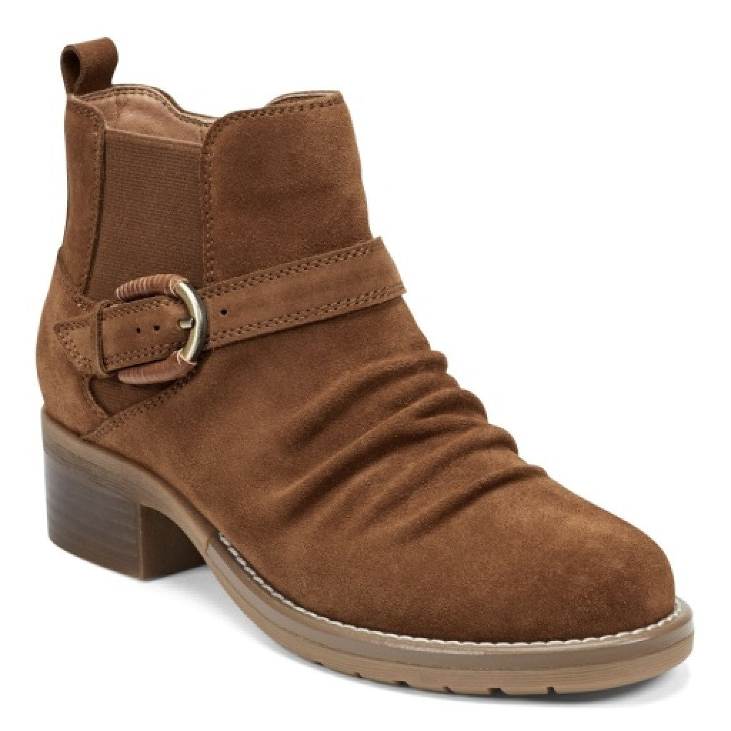Earth Zane Suede Ruched Booties Cushioned Support Women's Booties - Medium Brown - 1