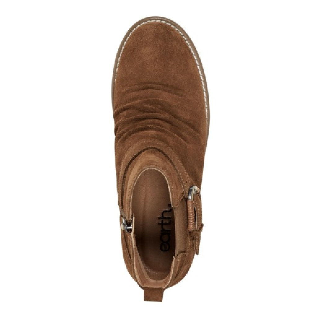 Earth Zane Suede Ruched Booties Cushioned Support Women's Booties - Medium Brown - 6
