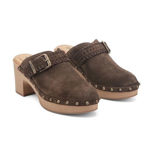 Earth Gilly Women's Heeled Suede Clogs - Dark Brown - View 2