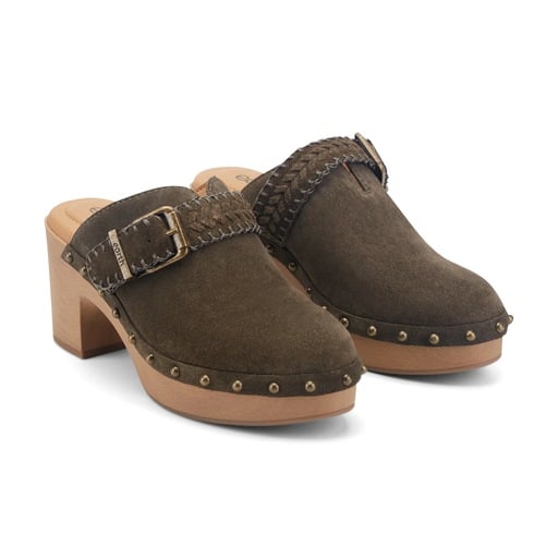 Earth Gilly Women's Heeled Suede Clogs - Dark Green - View 2